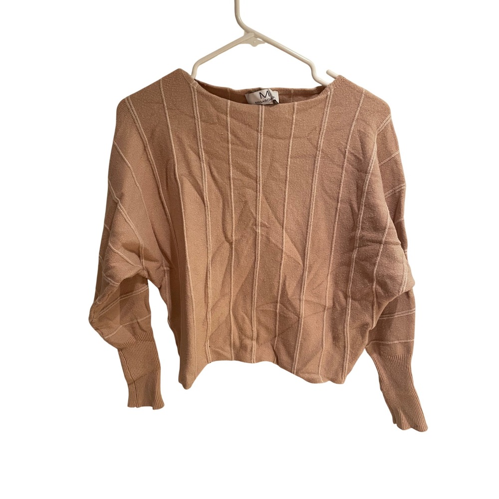 Magaschoni Women Blush Tan Striped Dolman Sleeve Boat Neck Knit Sweater Small